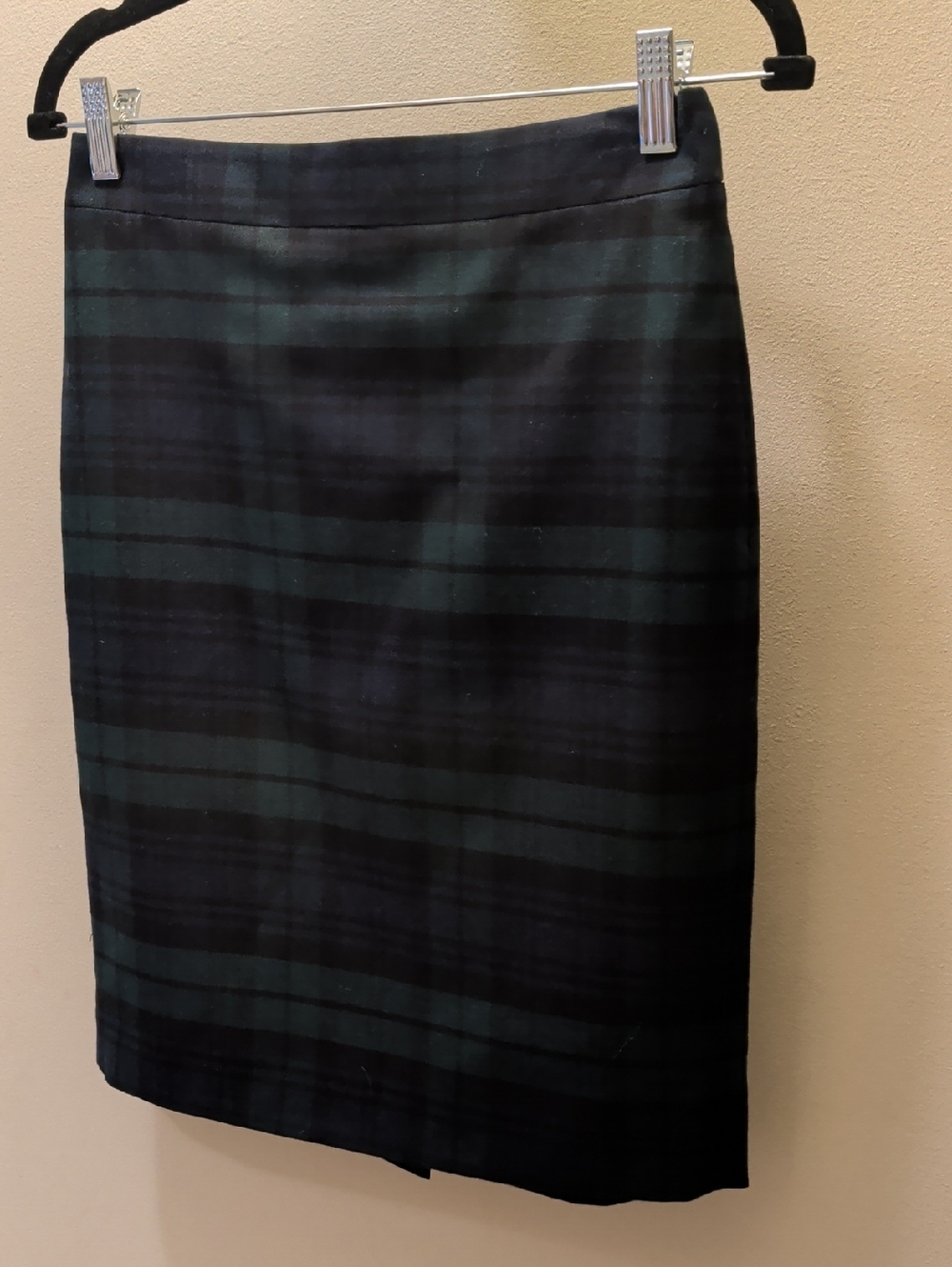 J. Crew SIZE 0 Navy and Dark Green Plaid Pencil Skirt